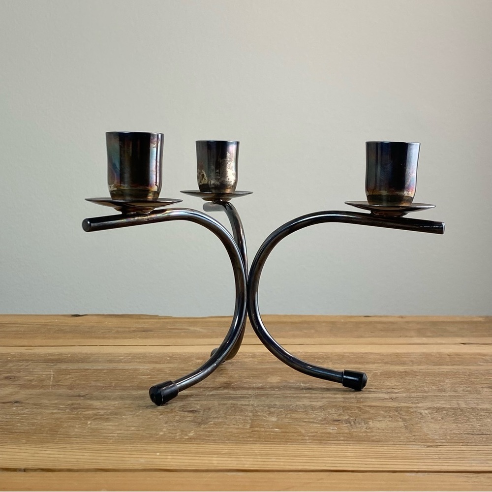 Vintage Danish Modern Silver-Plated Trio Candleholder by Berg of Denmark